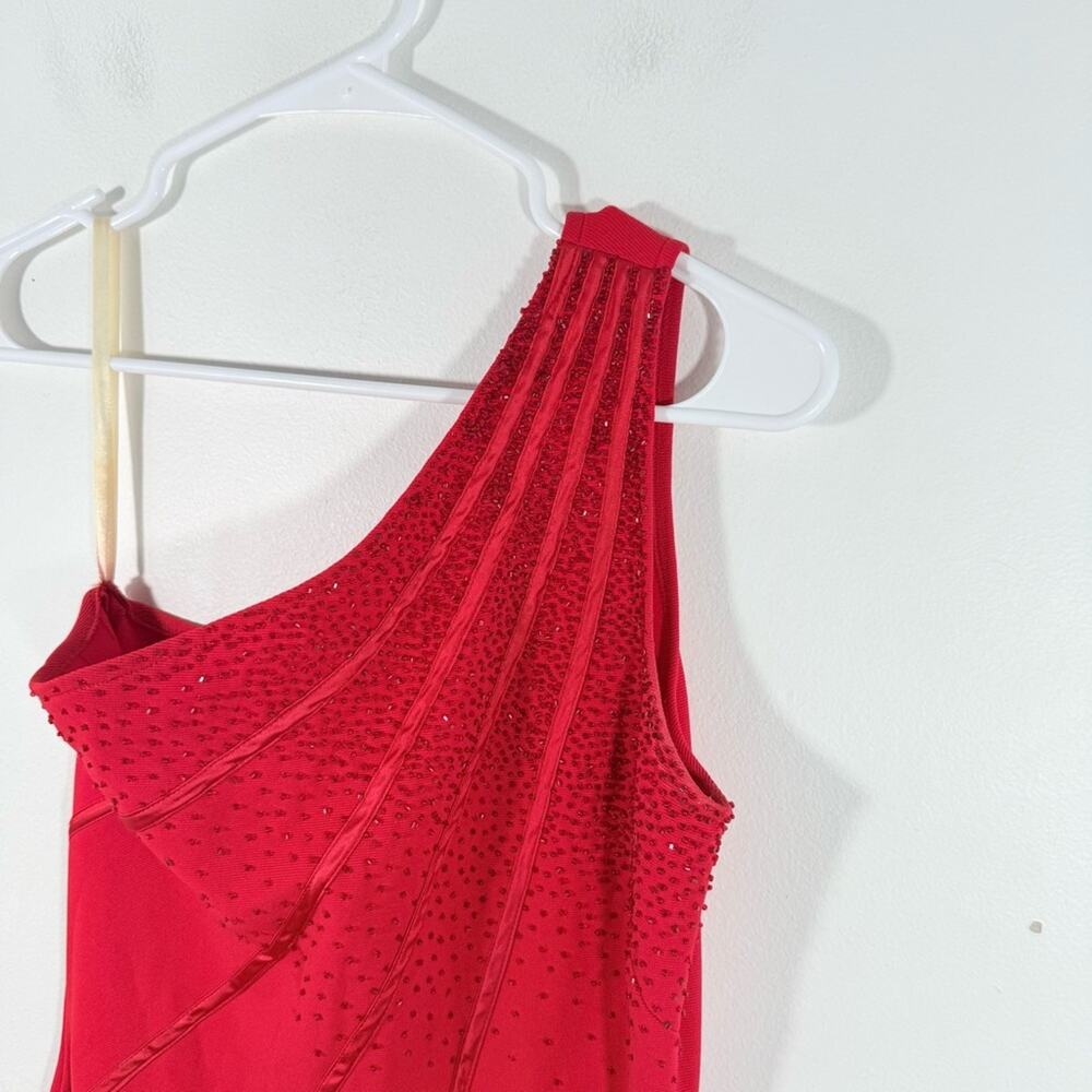 Cassandra Stone Red Y2K One Shoulder Bodycon Beaded Gown with Slit 8 Medium - Picture 6 of 10
